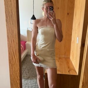 Revolve Cream Houda Strappless Mini Dress